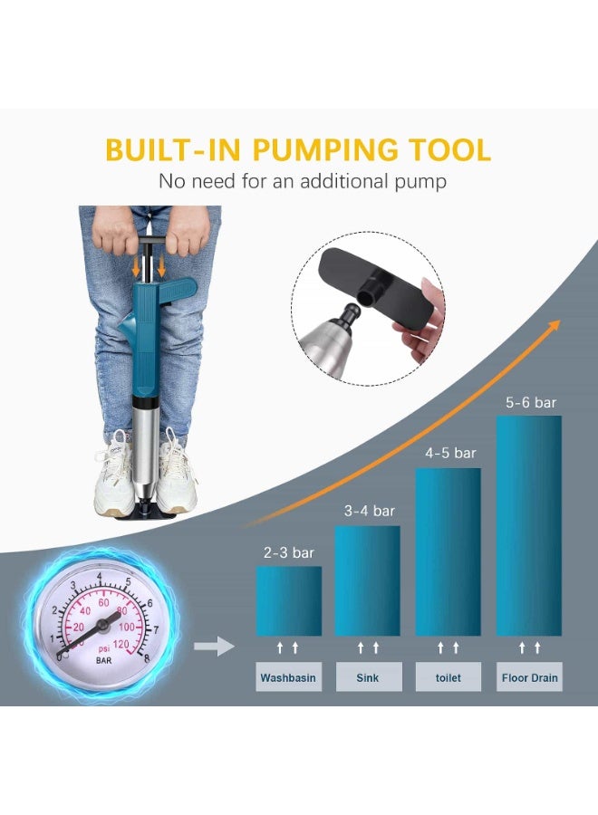 أنمي مكبس تصريف بضغط الهواء العالي - أداة تسليك المجاري من الفولاذ المقاوم للصدأ مع 5 رؤوس للمرحاض والمغسلة - Image 4
